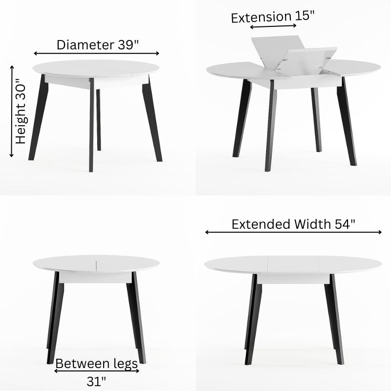 Round Extendable Dining Table with Dimensions