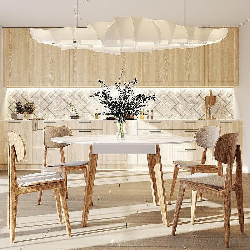 Round Extendable Dining Table with solid wood dining  chairs