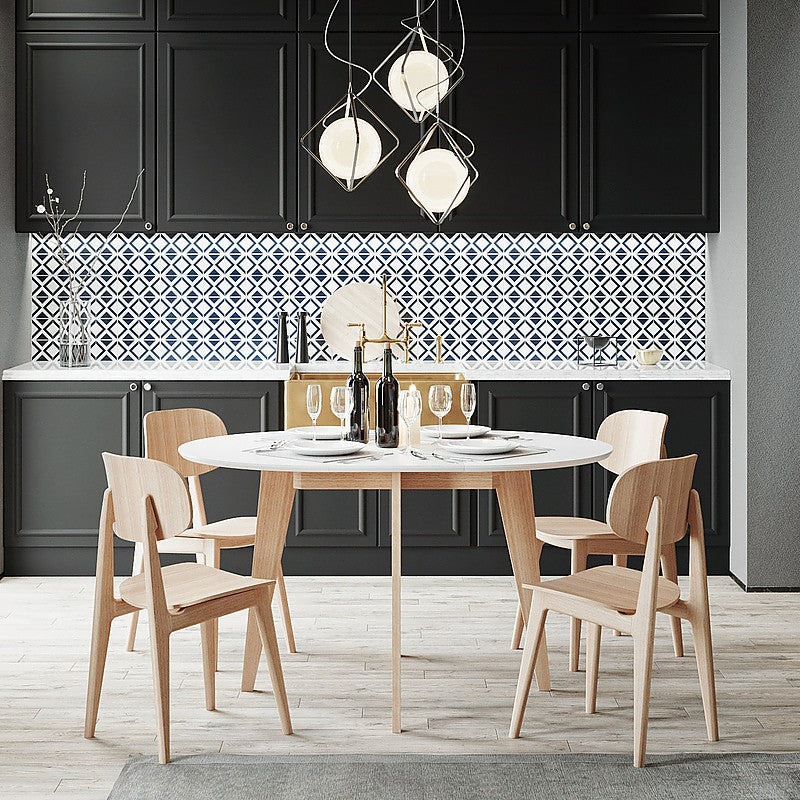 round dining table and dining chairs