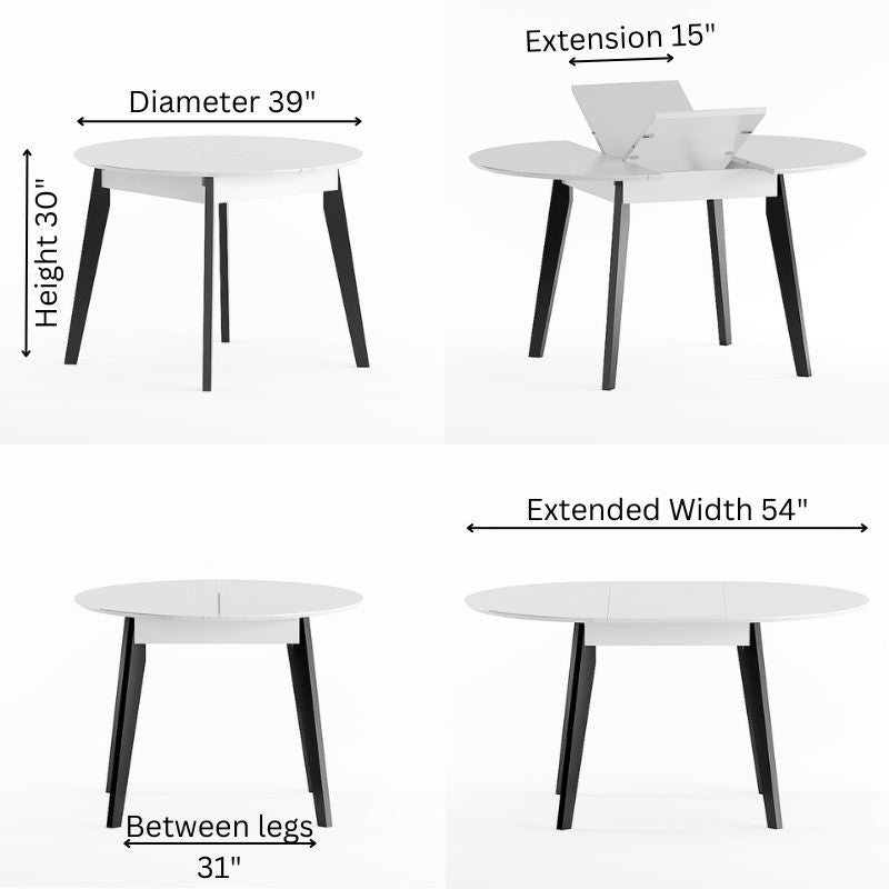 Round Extendable Dining Table with Dimensions 